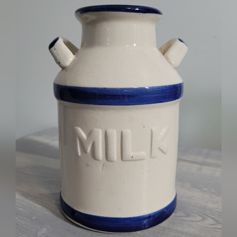 Farmhouse Chicken Ceramic Milk Can/Utensil Holder Vintage - Picture 2 of 5